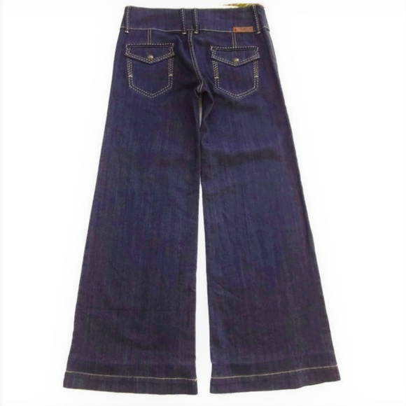 27 x 31.5 BCBGMaxAzria Jeans Dark Wash Big Stich Wide Leg Back Flap Pockets 27 - Picture 1 of 8